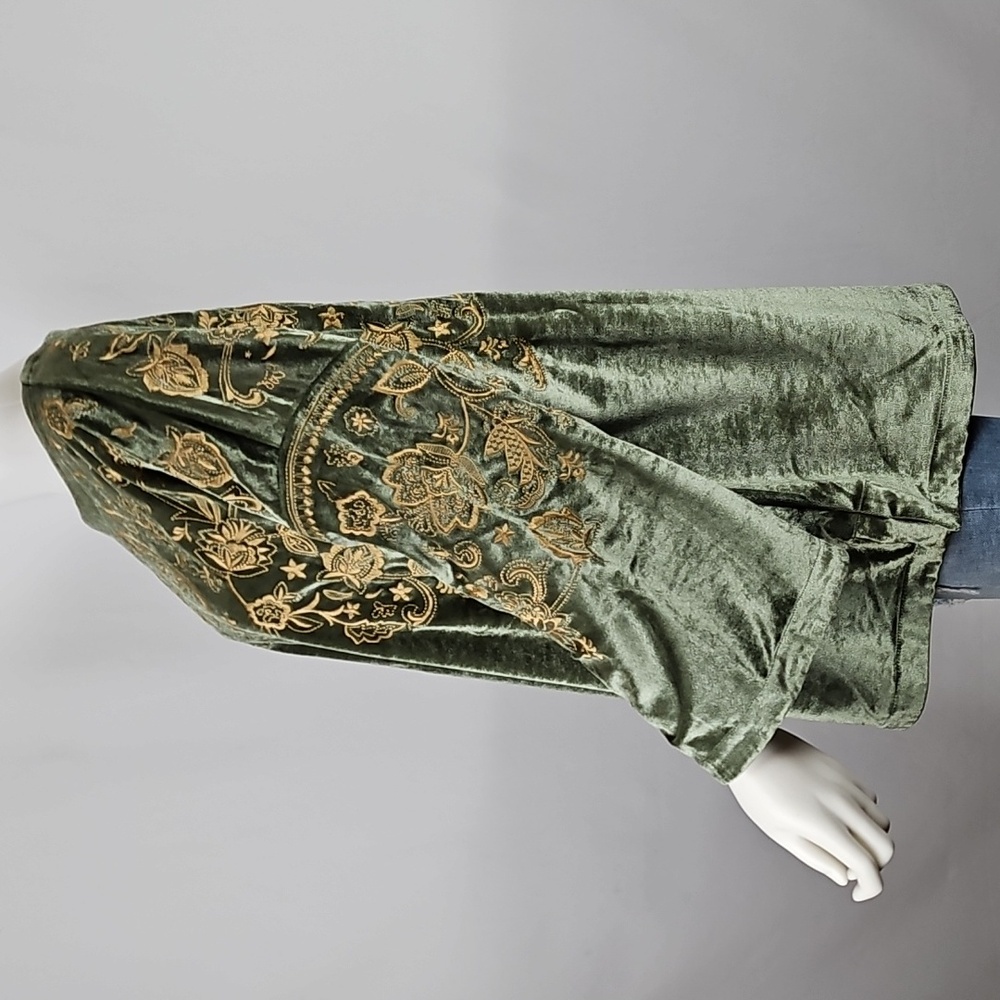 Soft Surroundings Olive Green Velvet Embroidered Tunic - Picture 6 of 16